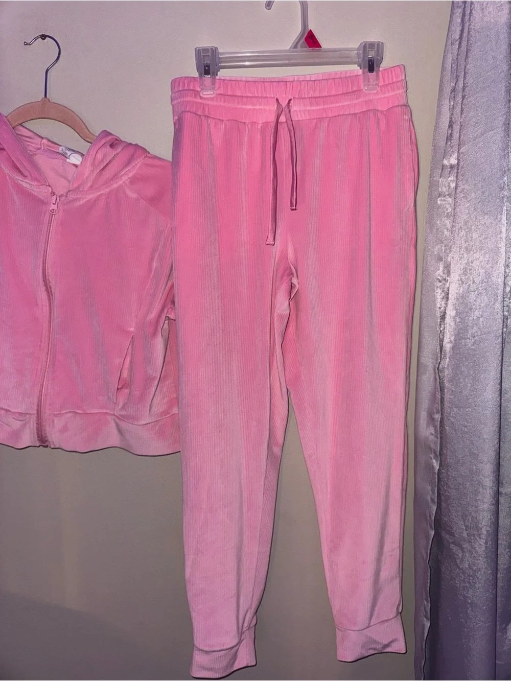 90 Degree By Reflex Pink Velour Hoodie & Jogger Pajama Set